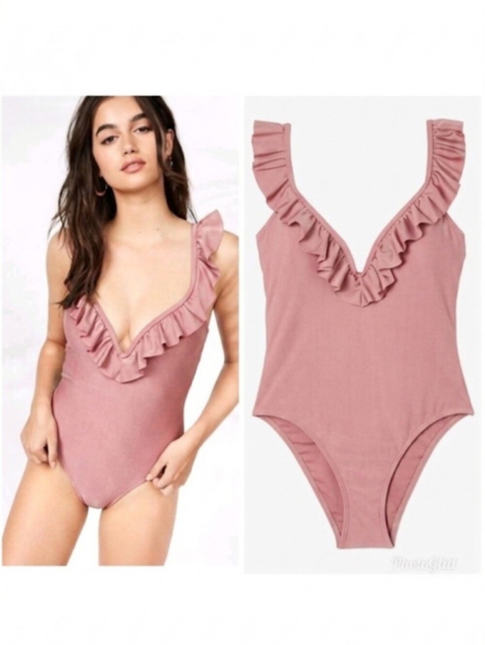Express Plunge Ruffle One-Piece Swimsuit Blush XS